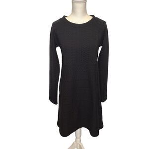 NWT Prana Macee Black Dress M Textured Jacquard Long Sleeves Zipper Midi Scandi
